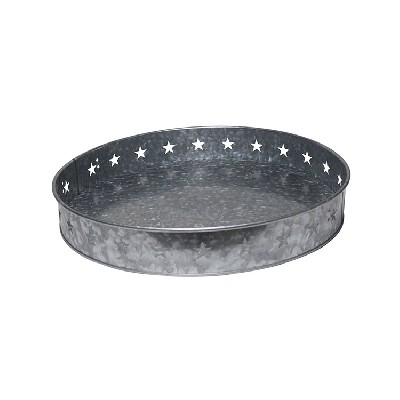 Stars Printed Sliver Round Galvanized Metal Serving Tray for Rustic Home Decor