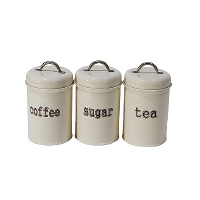 Set of Three Farmhouse Home Decor Style Galvanized Metal Tea Coffee Sugar Kitchen Container Canister