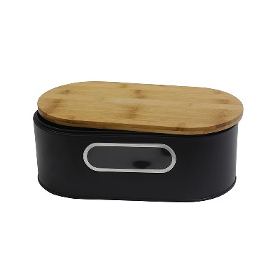 High quality cheap unique galvanized metal bread box with wood lid