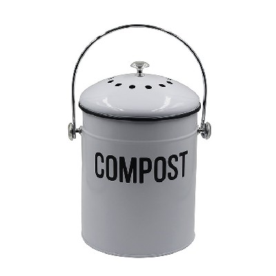 White Metal Steel 1.3 Gallon kitchen trash Bucket Container pail Compost Bin for Kitchen Countertop