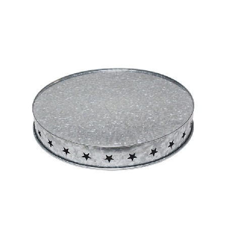 Stars Printed Sliver Round Galvanized Metal Serving Tray for Rustic Home Decor