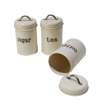 Set of Three Farmhouse Home Decor Style Galvanized Metal Tea Coffee Sugar Kitchen Container Canister