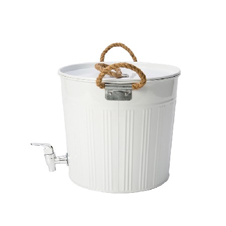 White beer metal ice bucket with wood handle