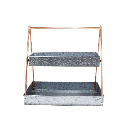 Rectangle metal 2 tier serving tray with copper rack