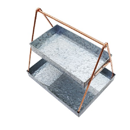 Rectangle metal 2 tier serving tray with copper rack