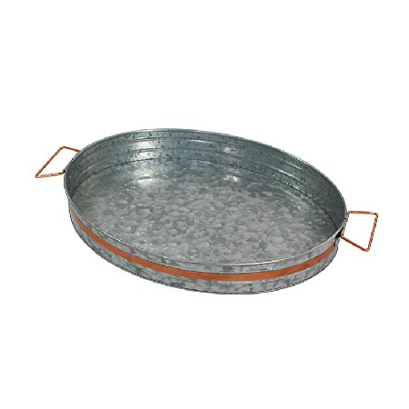 Galvanized metal Round kitchen serving tray with handles