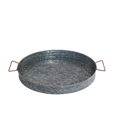 Round Galvanized Metal Serving Tray with Metal Handles