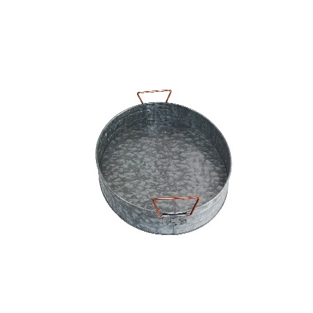 Round Galvanized Metal Serving Tray with Metal Handles