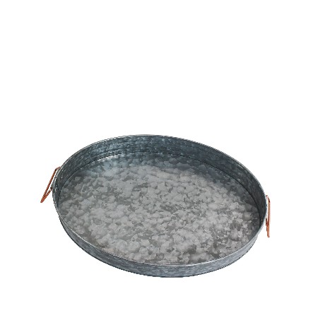 Round Galvanized Metal Serving Tray with Metal Handles