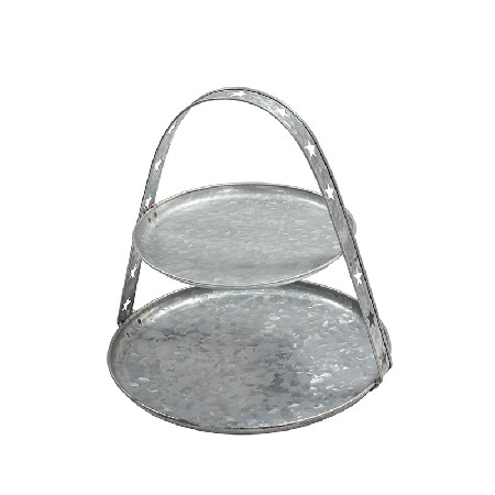 Galvanized metal round serving tray tiered cake stand