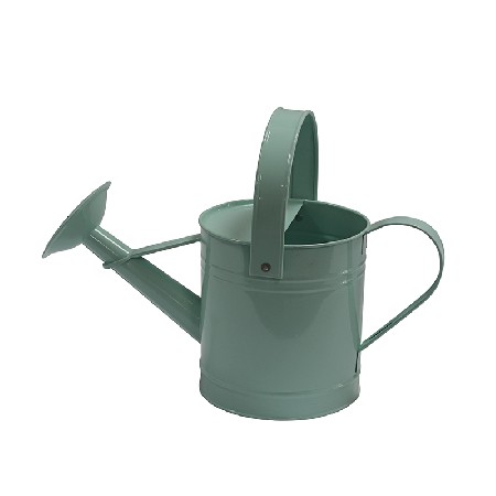 Light blue galvanized metal plant watering can