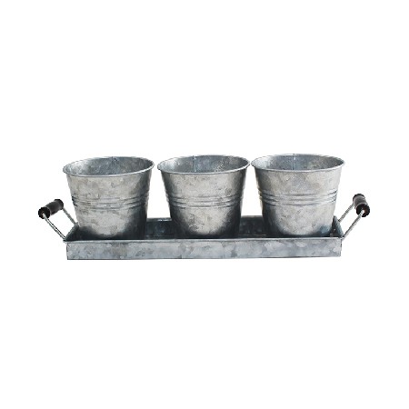 Galvanized metal kitchen garden herb pots set