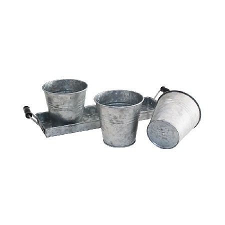 Galvanized metal kitchen garden herb pots set