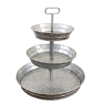 Farmhouse Style 3 Tier Galvanized Metal Stand Serving Tray