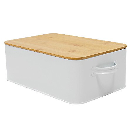 MIf garden brand hot sale metal white bread bin with wood lid