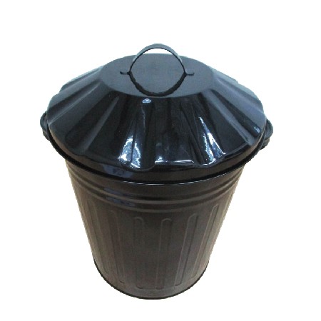 Black round 3 Gallon galvanized steel garbage can with lid