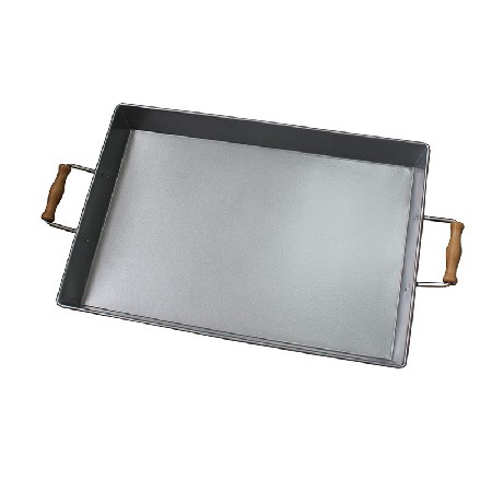 Stainless Steel Rectangle Silver Serving Trays With Wood Handle