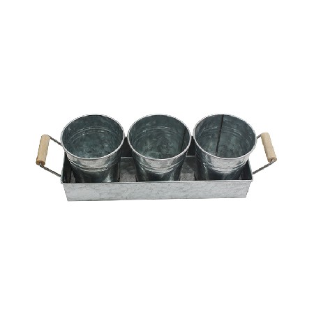 Set of 3 Galvanized Planters and Tray Windowsill Herb Pots