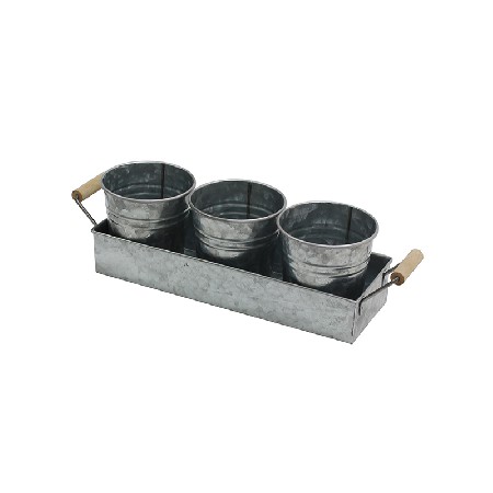 Set of 3 Galvanized Planters and Tray Windowsill Herb Pots