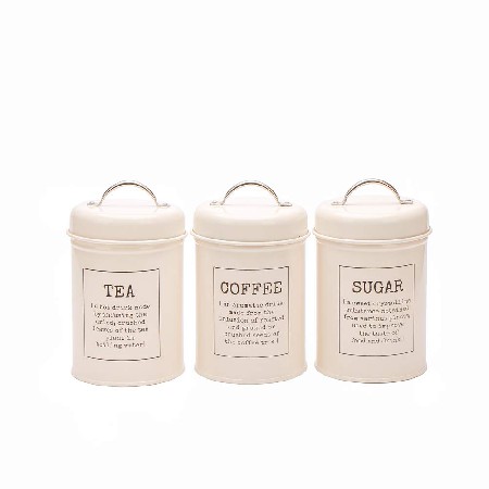 Kitchen Tea Coffee Sugar Canister Tins in Vintage Metal Storage Tin