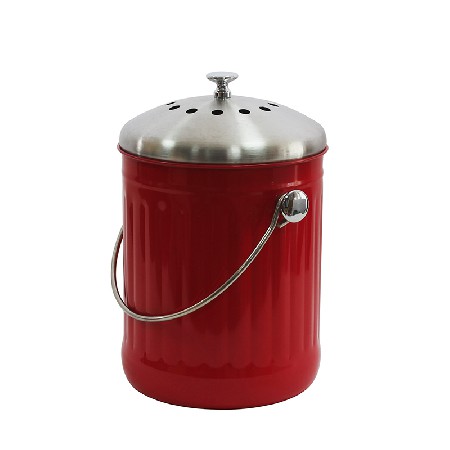 Red Stainless Steel 1.3 Gallon/5 Liter Indoor Countertop Composter Waste Pail compost kitchen bin