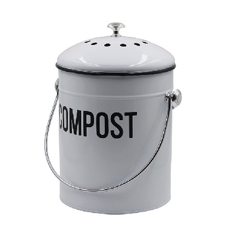 White Metal Steel 1.3 Gallon kitchen trash Bucket Container pail Compost Bin for Kitchen Countertop