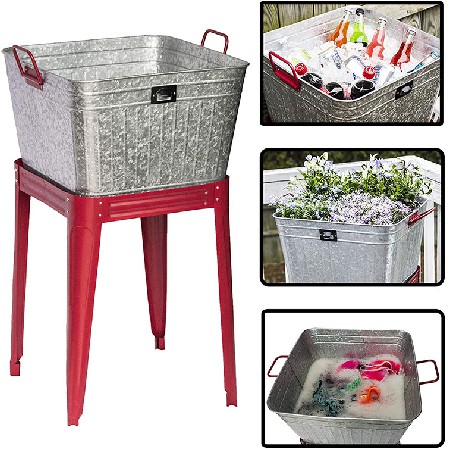 17 Gallon Metal Galvanized Cold Drink Beverage Party Tub With Stand