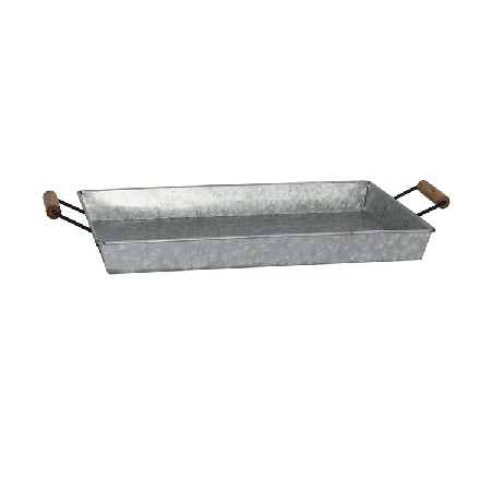 Galvanized Metal Serving Tray With wood handle