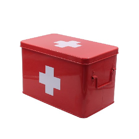 Galvanized Medicine Storage Box Metal First Aid Box with Side Handles