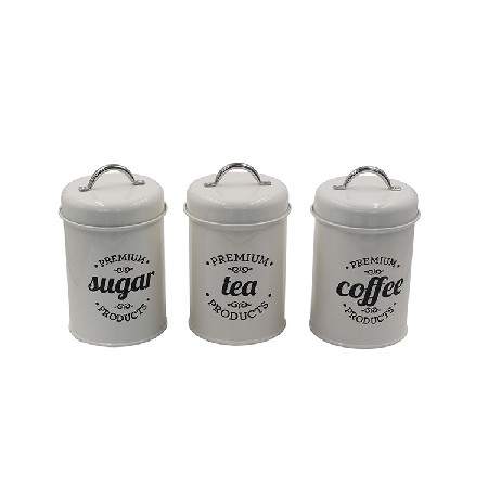 Cream Metal Rustic Farmhouse Country Decor Containers for Sugar Coffee Tea Storage